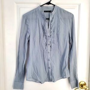 Sheer Light Grey Ruffled Long Sleeve Shirt